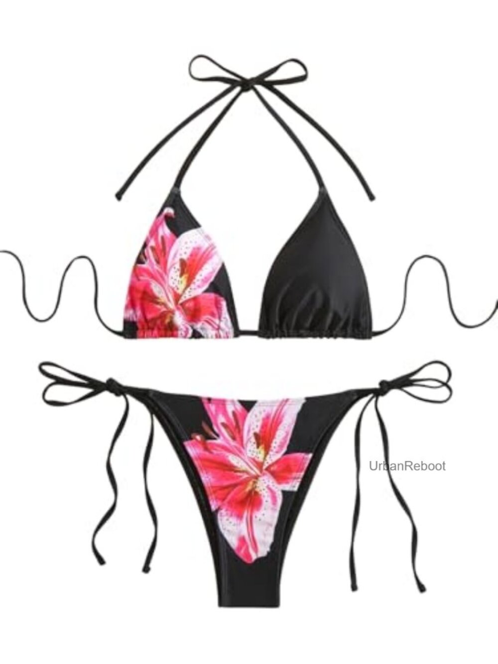 Women's 2 Piece Floral Halter Bikini Set Triangle String Thong Swimwear
